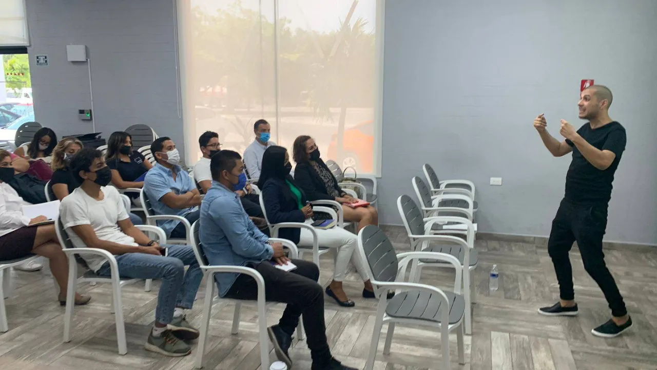 A conference room full of people